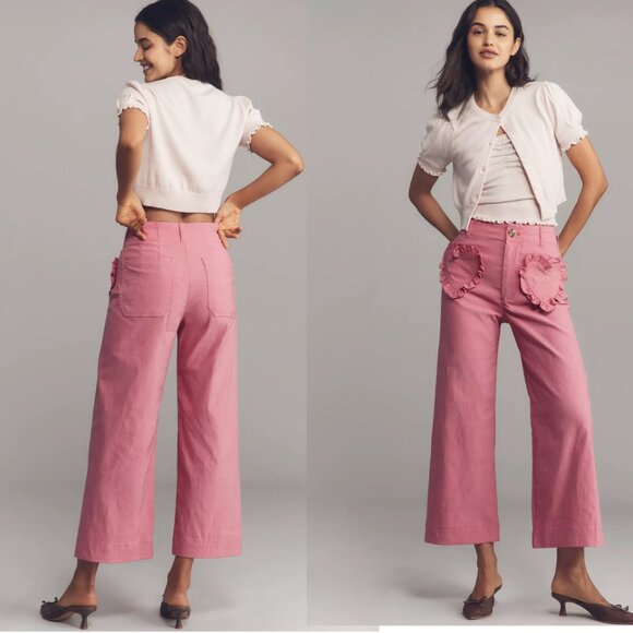 Anthropologie Pants - Anthropologie The Colette Heart Pocket Crop Wide-Leg Pants by Maeve 26 tall new